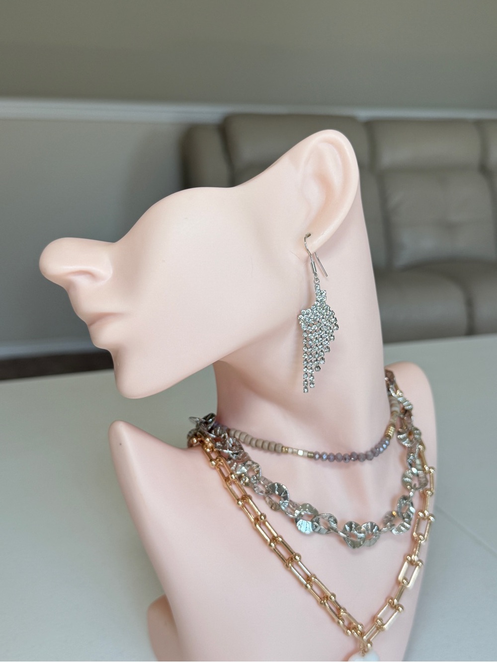 Silver Tone Crystal Fringe Earrings